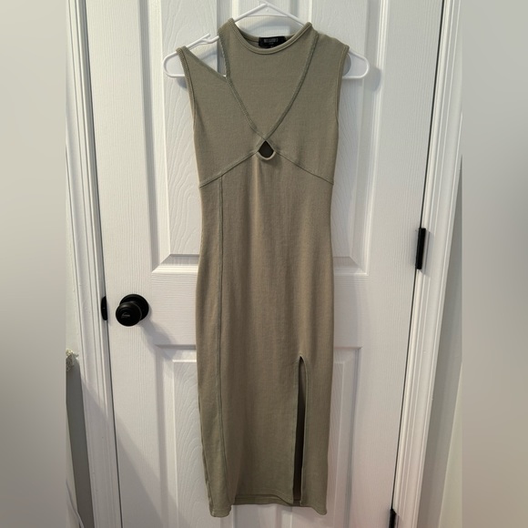 Ribbed Sage Cut-Out Dress - Picture 1 of 6